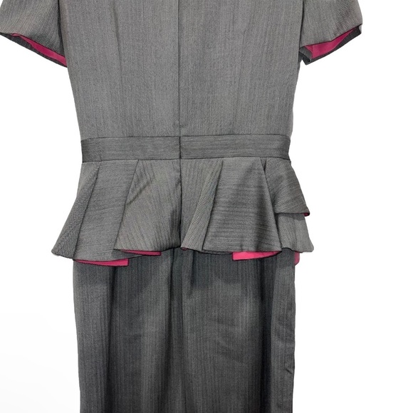 ALEXANDER MCQUEEN Gray Pink Herringbone Wool Silk Peplum Dress Sz 6 NWT SS20 - Picture 11 of 15
